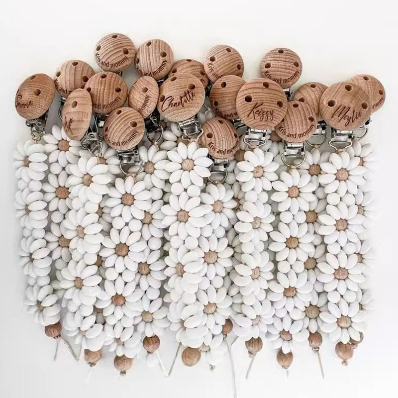 Baby Products Nipples - สายคล้องจุกนมหลอกเด็กแบบไม้สลักชื่อ พร้อมลูกปัดซิลิโคน ที่ยึดจุกนมหลอก ป้องกันการหล่น ของขวัญสำหรับเด็กแรกเกิด