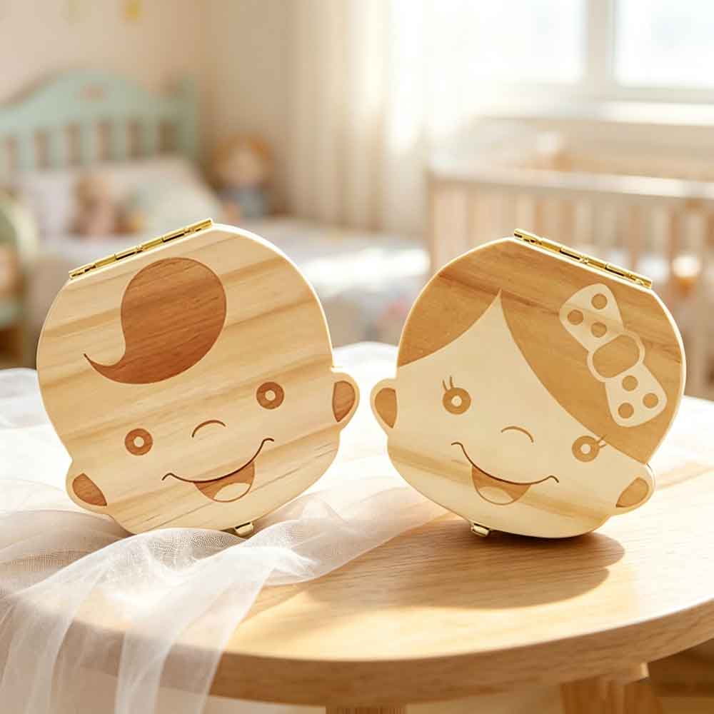 Baby Products Storage Box - ของที่ระลึกสำหรับเด็ก ของขวัญ ของที่ระลึก กล่องเก็บฟันน้ำนมเด็ก ภาษาสเปน/ดัตช์/ฝรั่งเศส/เยอรมัน กล่องไม้สำหรับจัดเก็บฟันน้ำนมเด็ก